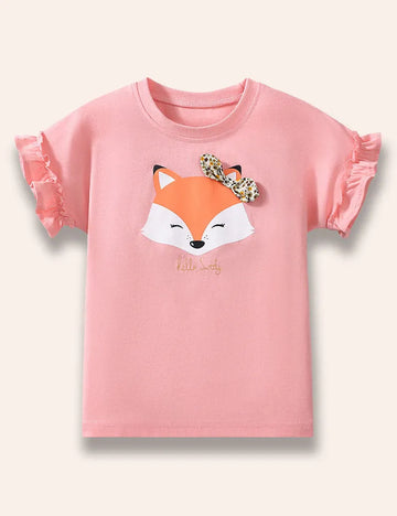 Cute Fox Printed Ruffled T-Shirt